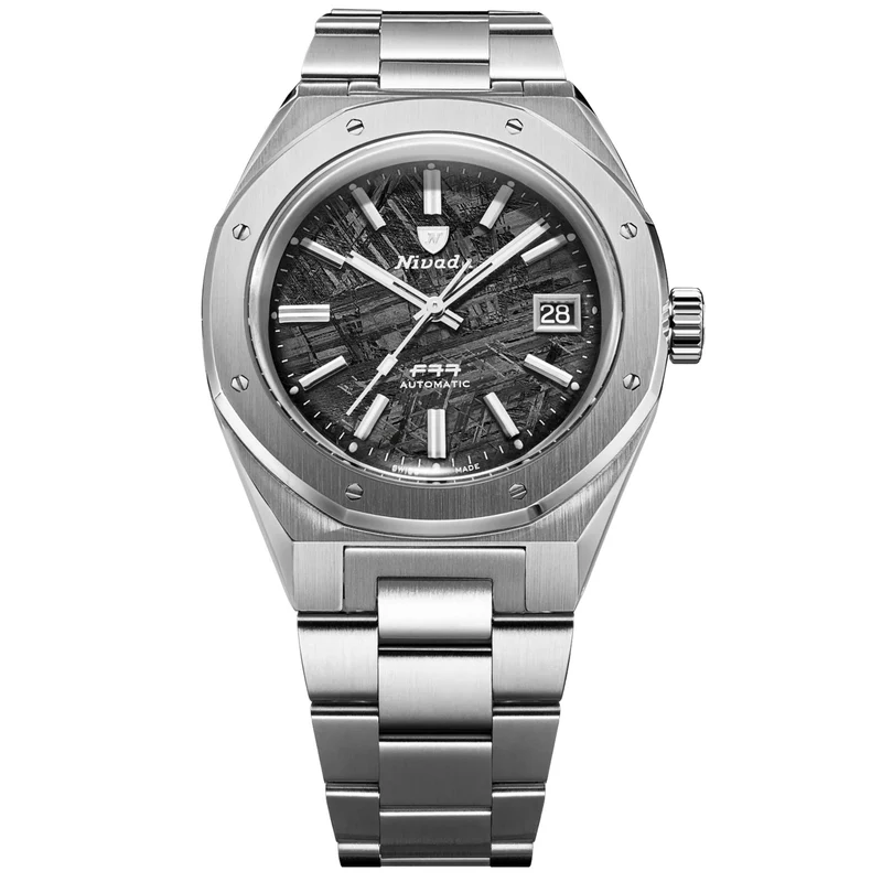 Nivada Grenchen F77 MK2 41mm Meteorite Dial Steel Mens Automatic Watch 69041A77C
