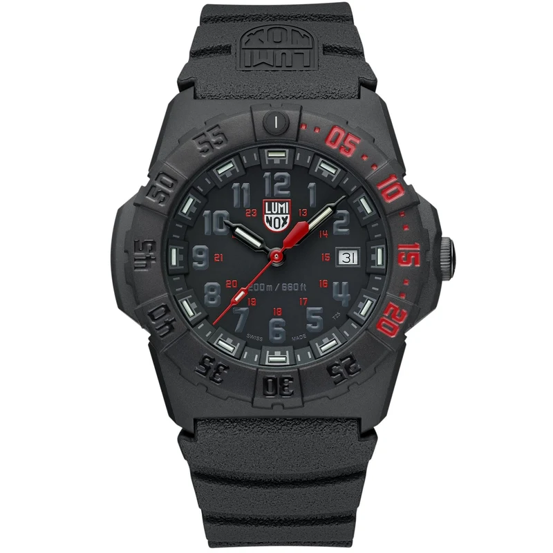 Luminox Navy SEAL 3550 Series 44mm Black and Red Dial Rubber Mens Quartz Watch XS.3565