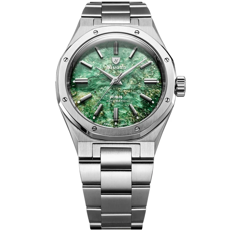 Nivada Grenchen F77 MK2 38mm Green Dial Steel Mens Automatic Watch 68053A77