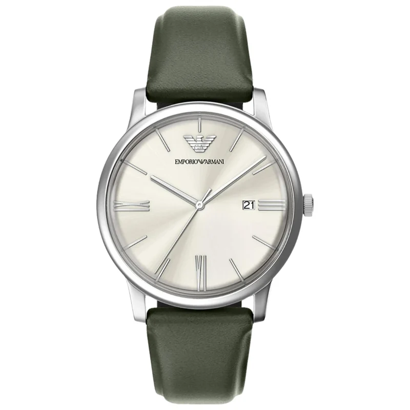 Emporio Armani Minimalist 39mm Ivory Dial Leather Mens Quartz Watch AR11811