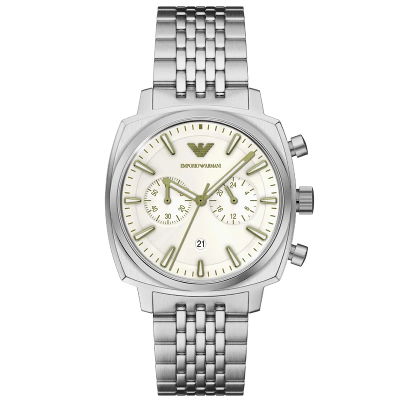 Emporio Armani Carlo 40mm Chronograph Ivory Dial Steel Mens Quartz Watch AR11800