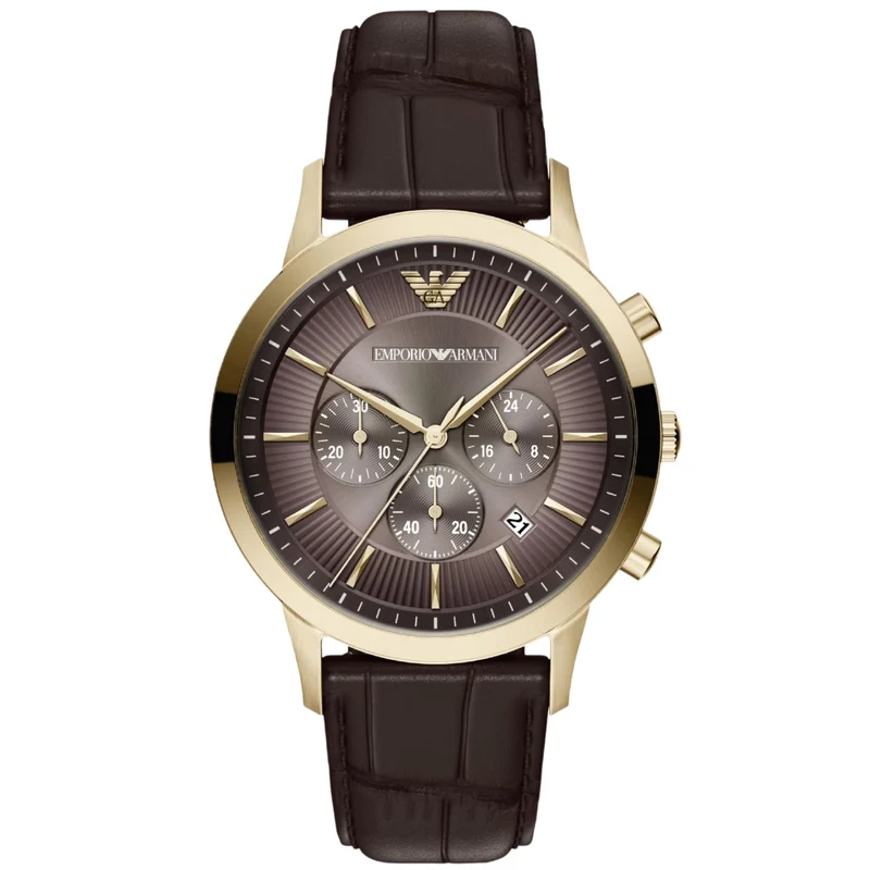 Emporio Armani Archetipo 43mm Chronograph Brown Dial Leather Mens Quartz Watch AR11822