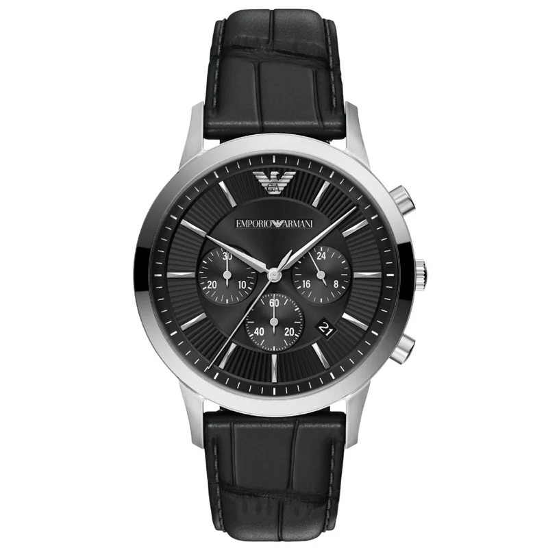 Emporio Armani Archetipo 43mm Chronograph Black Dial Leather Mens Quartz Watch AR11820
