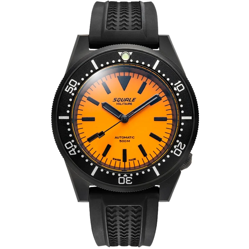 Squale 1521 Full Luminous Militaire 42mm Orange Dial Rubber Mens Automatic Watch 1521DLCFOR.VO