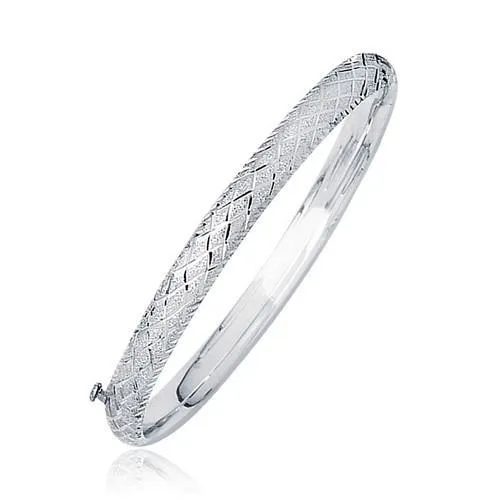14k White Gold Diamond Carved Bangle (6.0 mm), size 7''