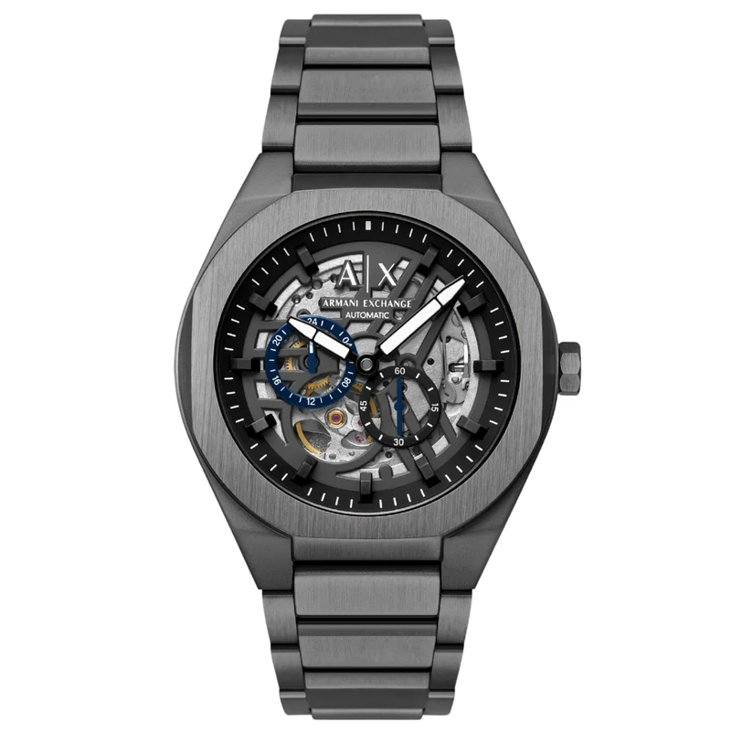 Armani Exchange Sync 44mm Skeleton Grey Dial Steel Mens Quartz Watch AX4195