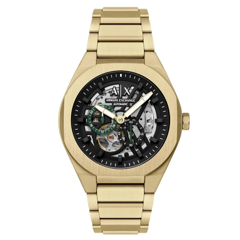 Armani Exchange Sync 44mm Skeleton Black Dial Steel Mens Quartz Watch AX4194