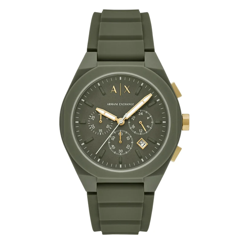 Armani Exchange Sync 44mm Chronograph Green Dial Silicone Mens Quartz Watch AX4169