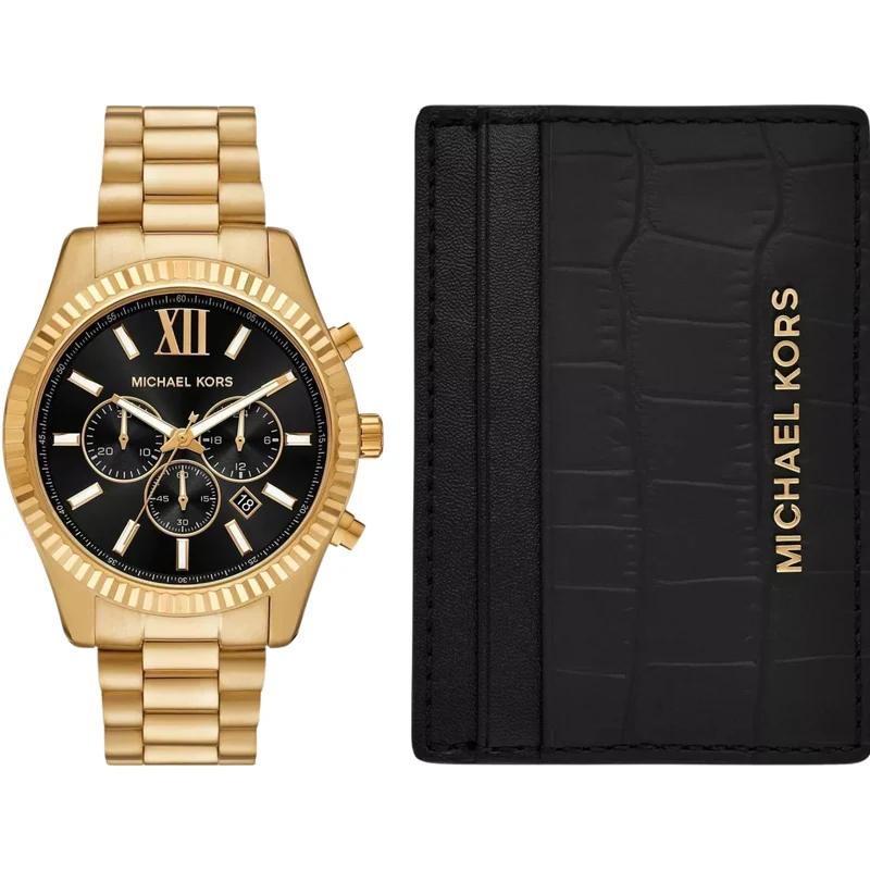 Michael Kors Lexington 44mm Chronograph Black Dial Steel Mens Quartz Watch MK9245SET