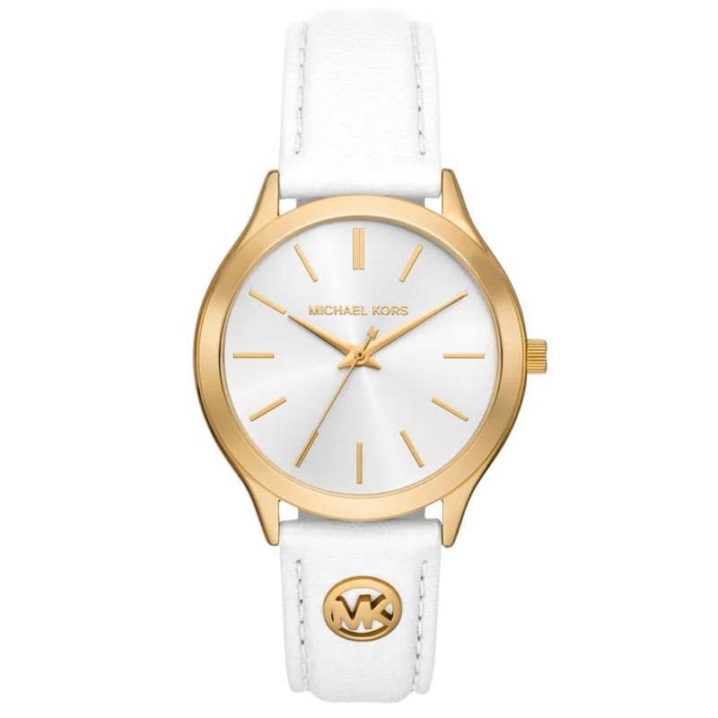 Michael Kors Slim Runway 38mm White Dial Leather Ladies Quartz Watch MK7544