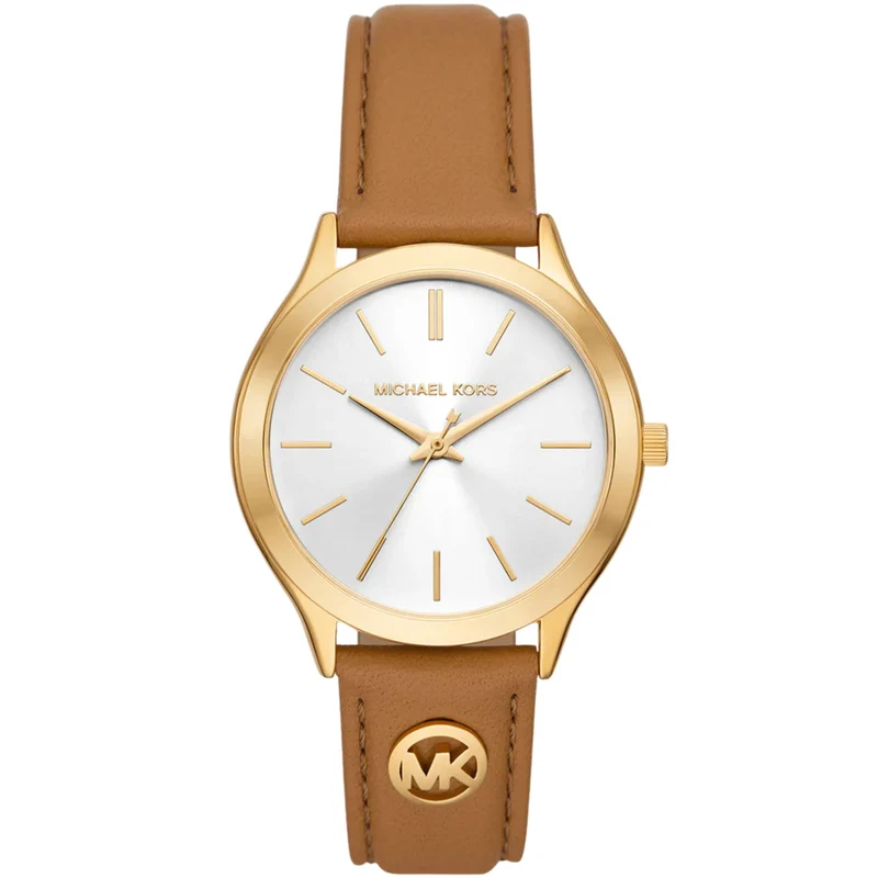 Michael Kors Slim Runway 38mm White Sunray Dial Leather Ladies Quartz Watch MK7543