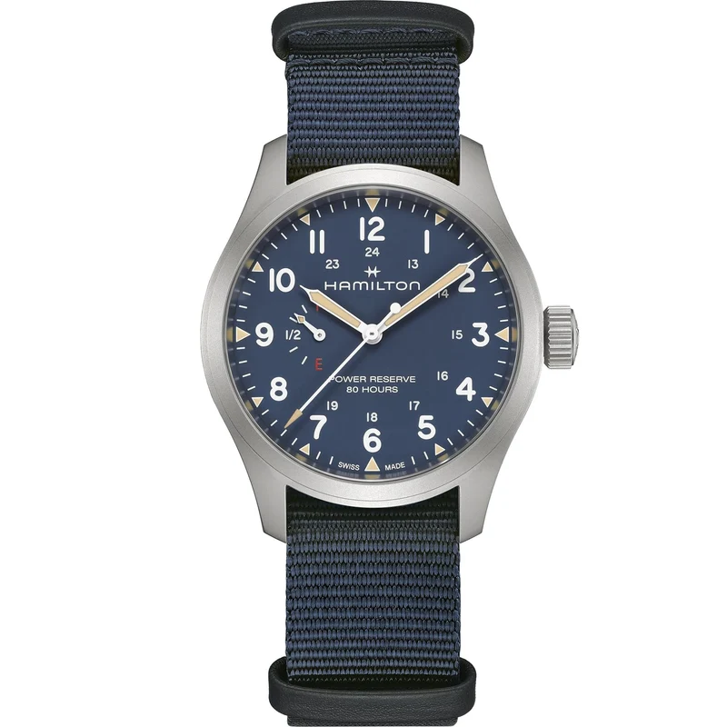 Hamilton Khaki Field 40mm Power Reserve Blue Dial NATO Mens Manual-Wind Watch H69509940