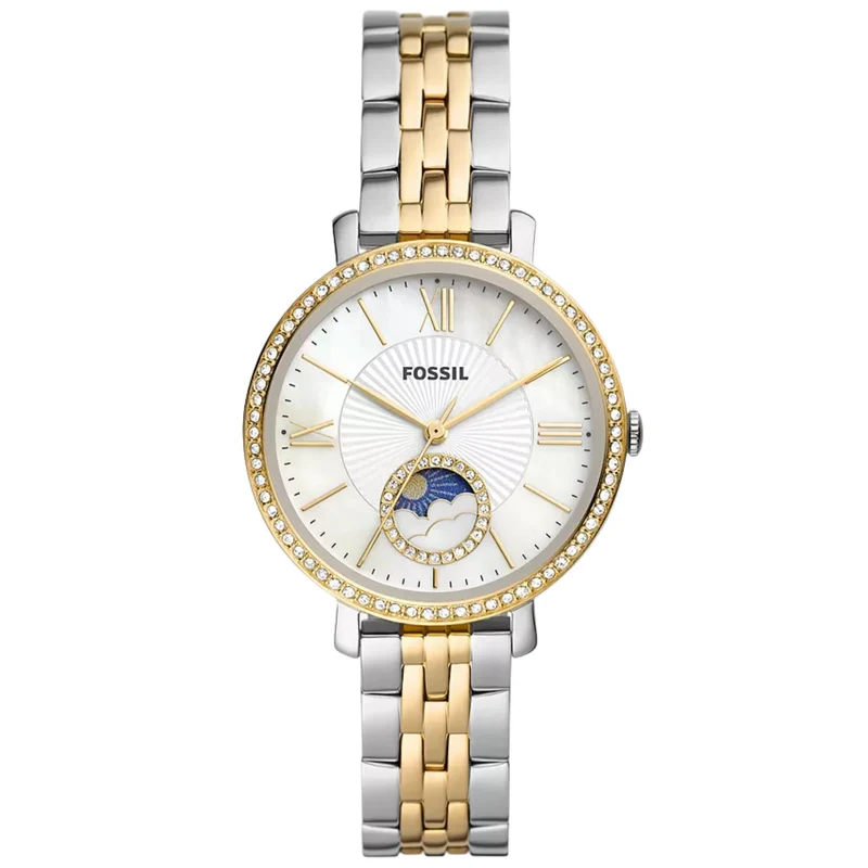 Fossil Jacqueline 36mm Sun Moon Mother Of Pearl Dial Steel Ladies Quartz Watch ES5166