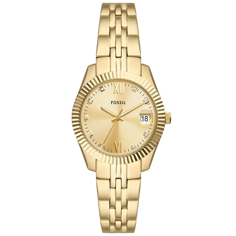 Fossil Scarlette 33mm Gold Dial Steel Ladies Quartz Watch ES5338