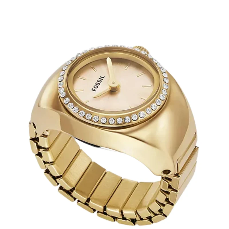 Fossil 15mm Gold Dial Steel Ladies Quartz Watch Ring ES5319