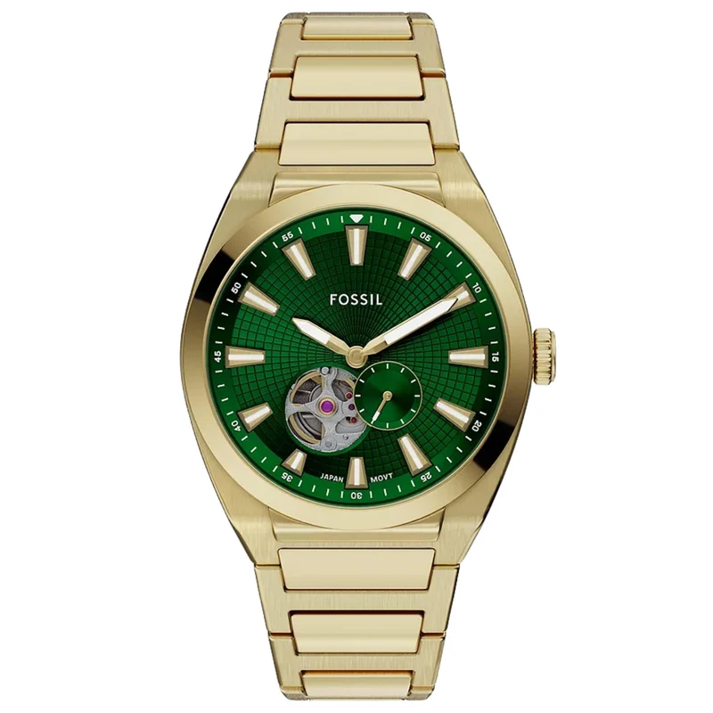 Fossil Everett 42mm Open Heart Green Dial Steel Mens Automatic Watch ME3276
