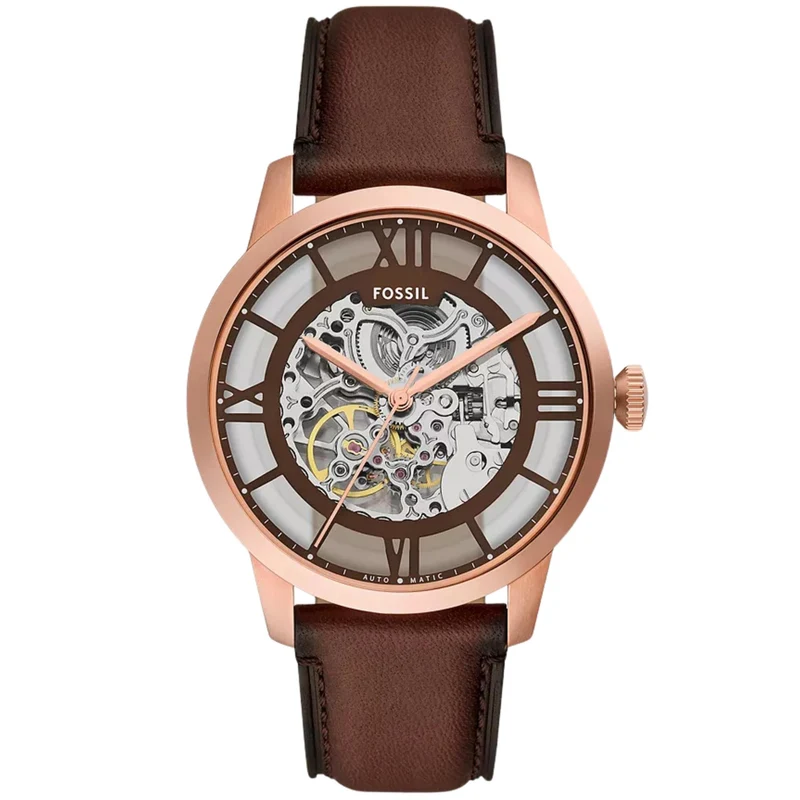 Fossil Townsman 44mm Skeleton Brown Dial Leather Mens Automatic Watch ME3259