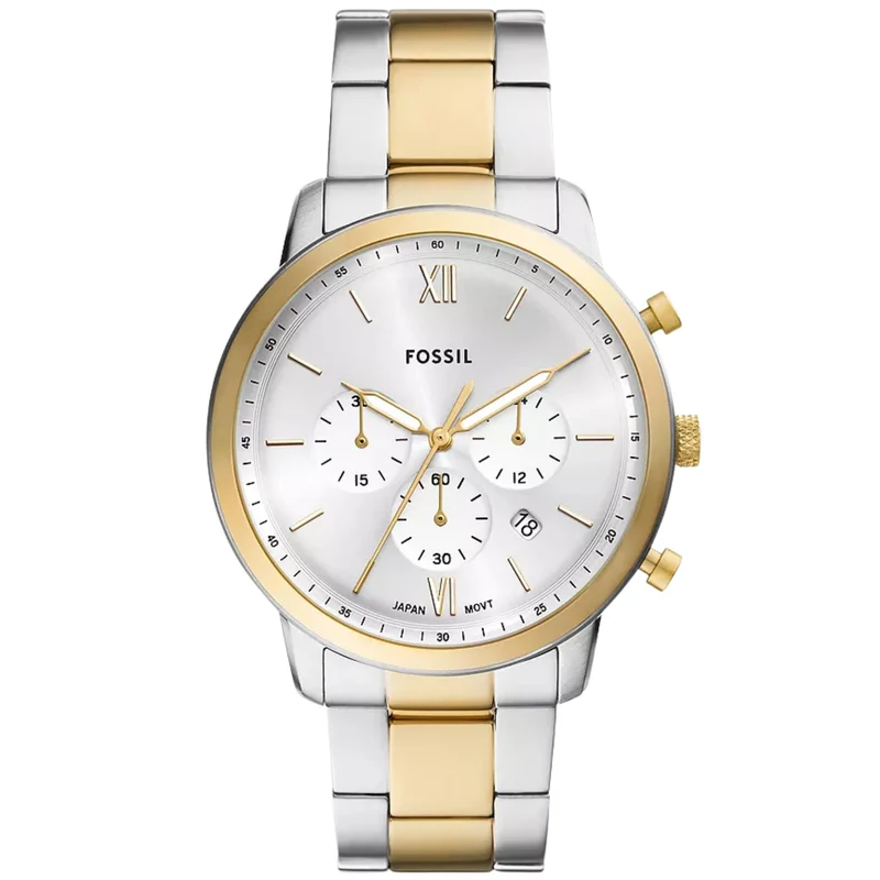 Fossil Neutra 44mm Chronograph Silver Dial Steel Mens Quartz Watch FS6112