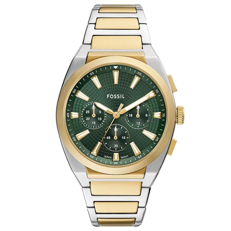 Fossil Everett 44mm Chronograph Green Dial Steel Mens Quartz Watch FS6106