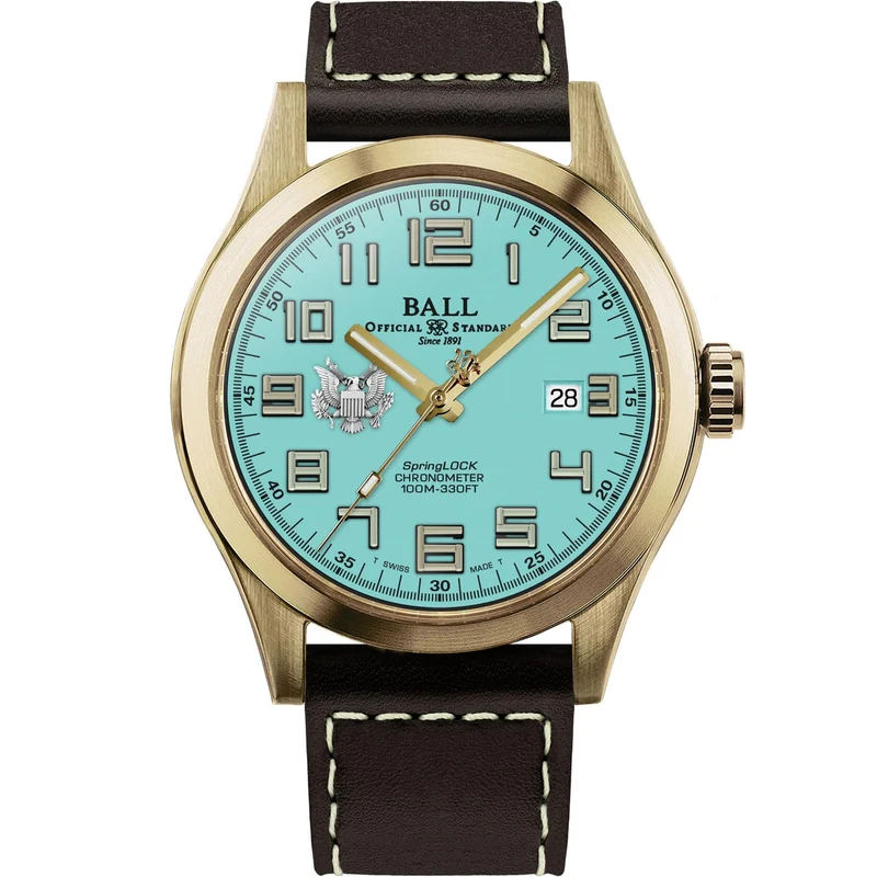 BALL Engineer III 'Army' 43mm Limited Edition Turquoise Dial Leather Mens Automatic Watch ND2186C-L4C-TQ