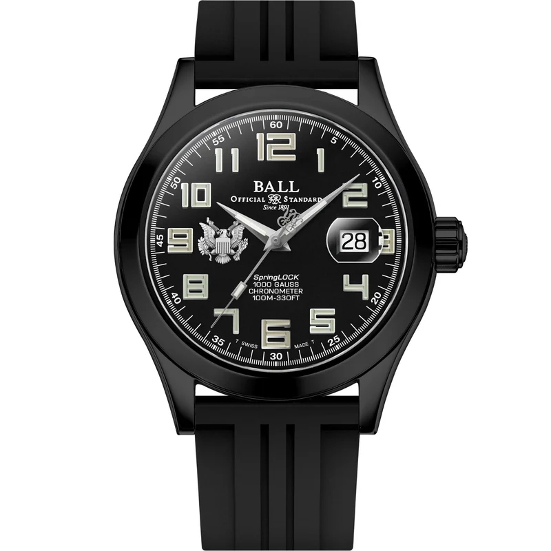 BALL Engineer III 'Army' 43mm Limited Edition Black Dial Rubber Mens Automatic Watch NM2028C-P49C-BK