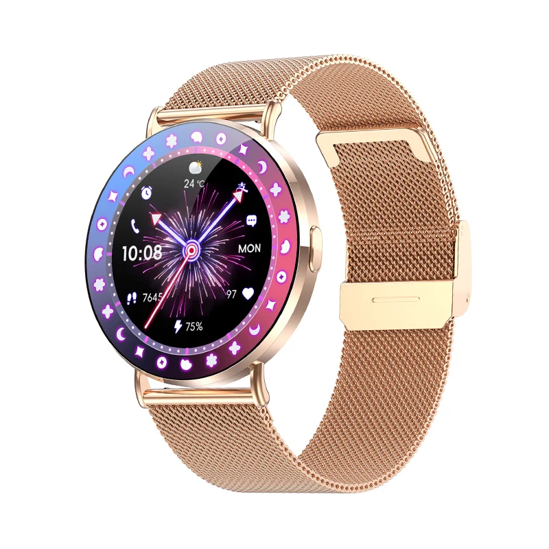 ROUND 3 Montre Connectée Femme Élégante, Écran AMOLED HD, Appels Bluetooth, 120+ Sports, 180 Cadrans Assistant Vocal, Notifications, Compatible Android et iPhone