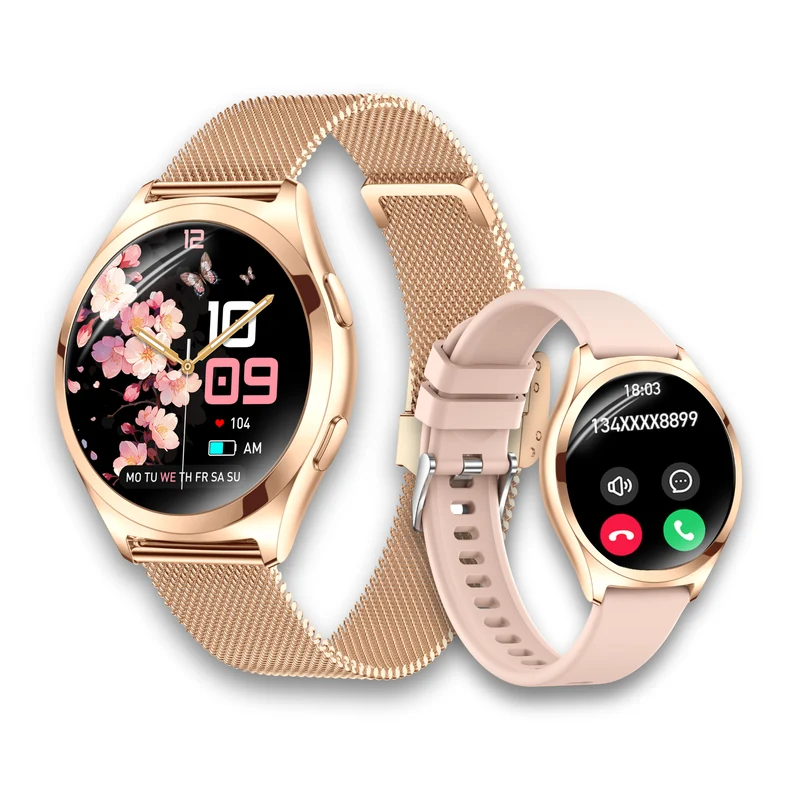 LSWATCH V3 Montre Connectée Femme avec Appel Bluetooth 1.6"- Smartwatch Oxygene Sanguin Tension Fréquence Cardiaque Podomètre Sommeil Météo 2 Bracelets Intelligent iOS Android +100 Sport