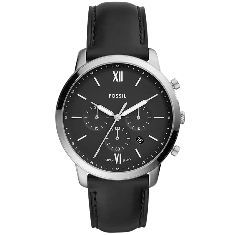 Fossil Neutra 44mm Chronograph Black Dial Leather Mens Quartz Watch FS5452