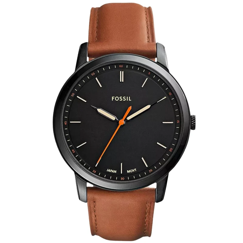 Fossil Minimalist 44mm Black Dial Leather Mens Quartz Watch FS5305