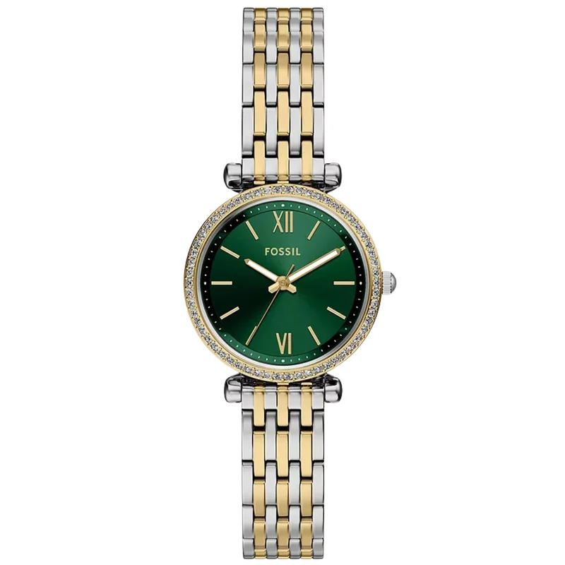 Fossil Carlie 28mm Green Dial Steel Ladies Quartz Watch ES5439