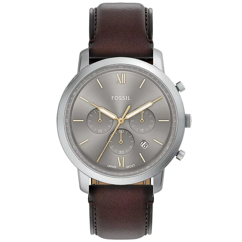 Fossil Neutra 44mm Chronograph Gray Dial Leather Mens Quartz Watch FS6129