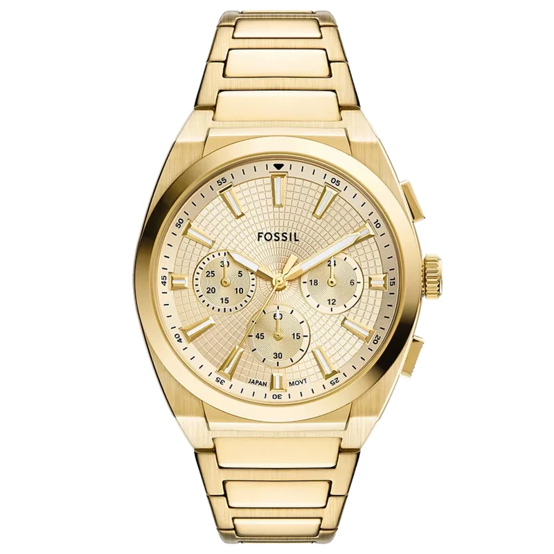 Fossil Everett 44mm Chronograph Gold Dial Steel Mens Quartz Watch FS6119