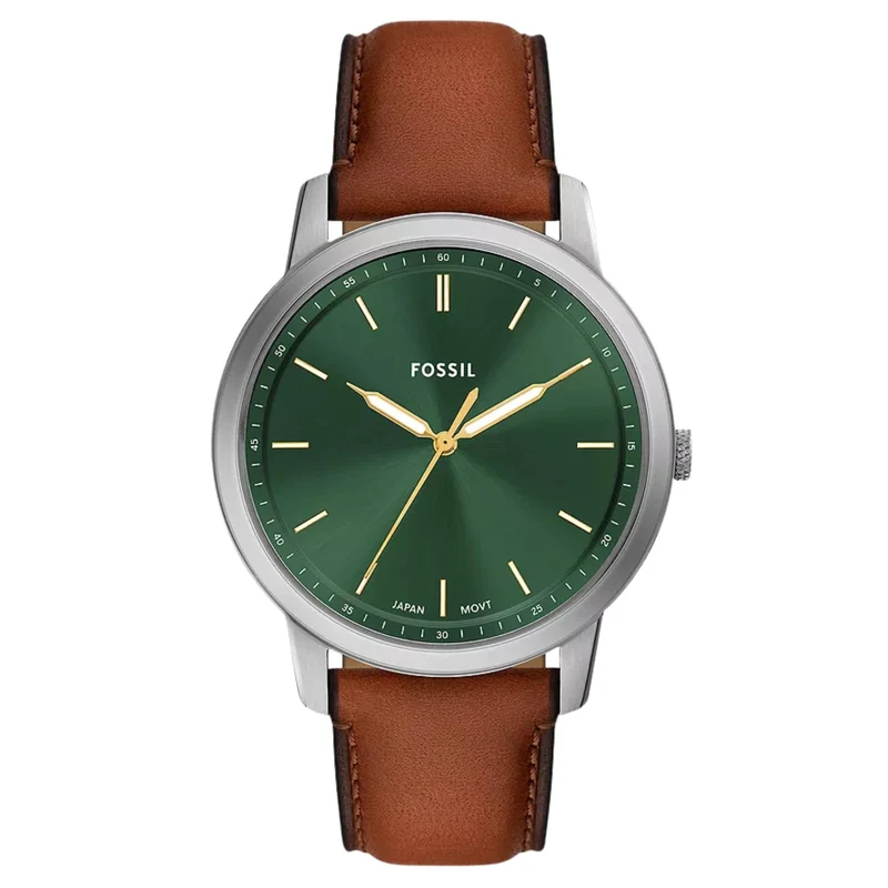 Fossil Minimalist 44mm Green Dial Leather Mens Quartz Watch FS6094