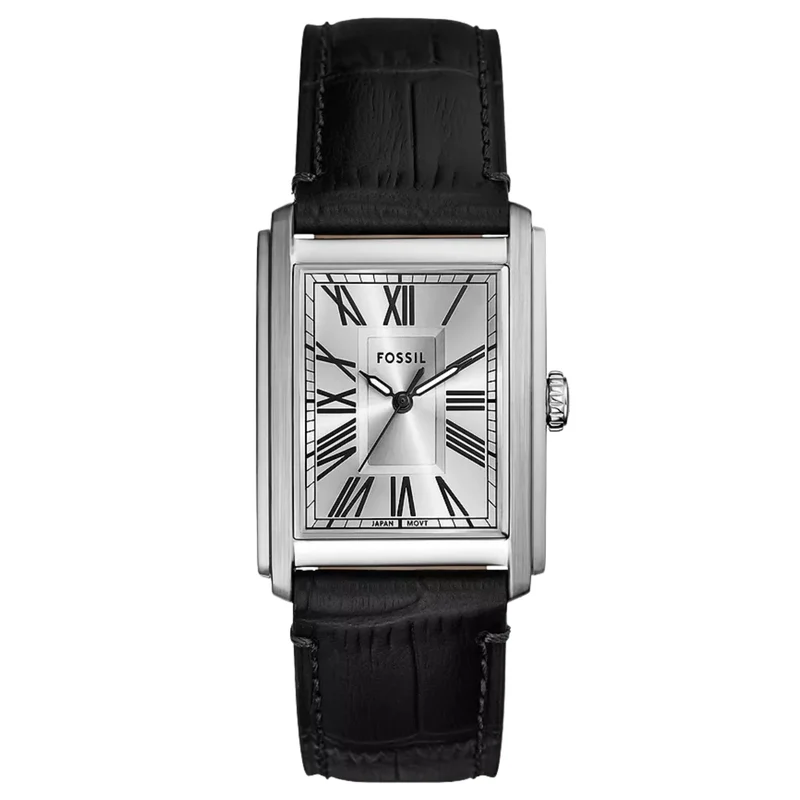 Fossil Carraway 30mm Silver Dial Leather Mens Quartz Watch FS6078