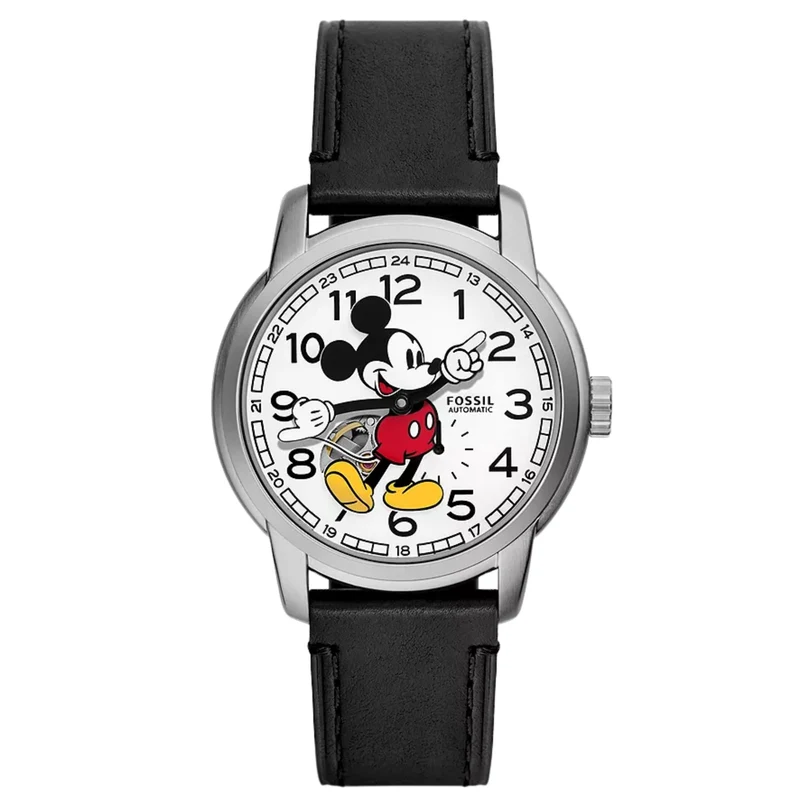 Fossil Disney Mickey Mouse 40mm Special Edition White Dial Leather Automatic Watch SE1111