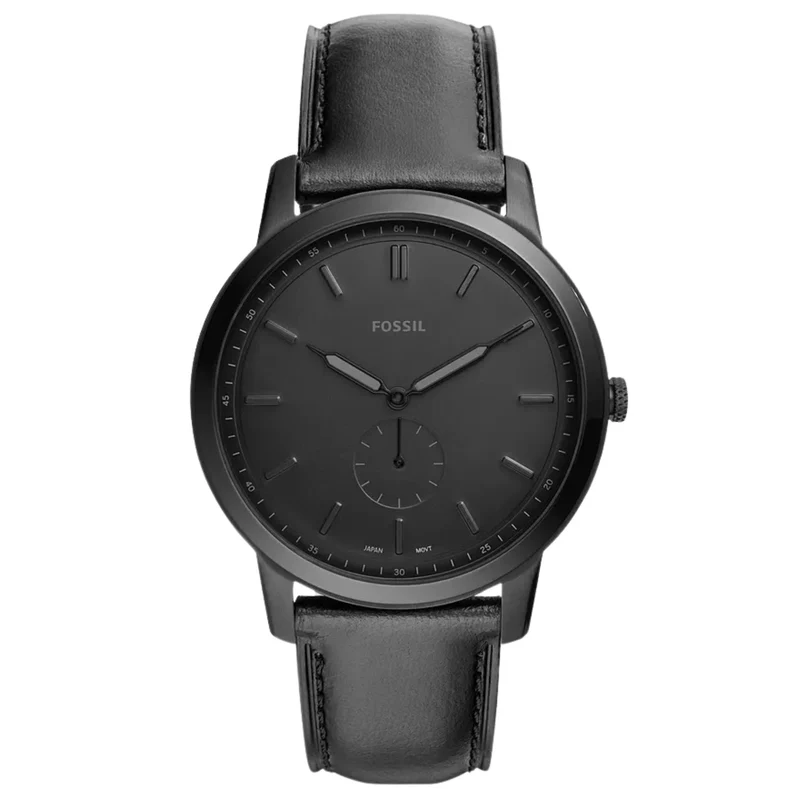 Fossil Minimalist 44mm Small Seconds Black Dial Leather Mens Quartz Watch FS5447