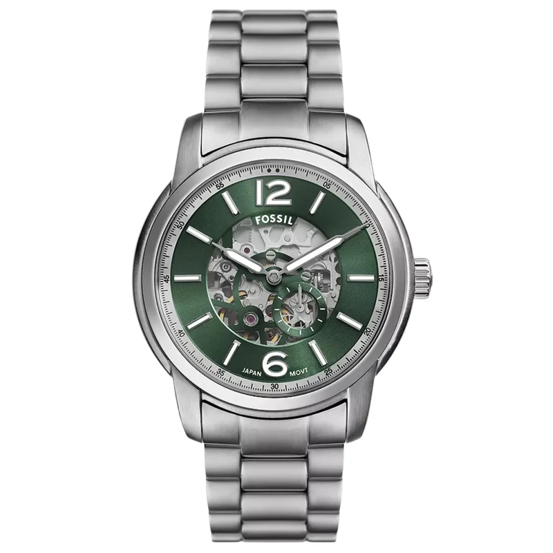 Fossil Heritage 43mm Skeleton Green Dial Steel Mens Automatic Watch ME3262