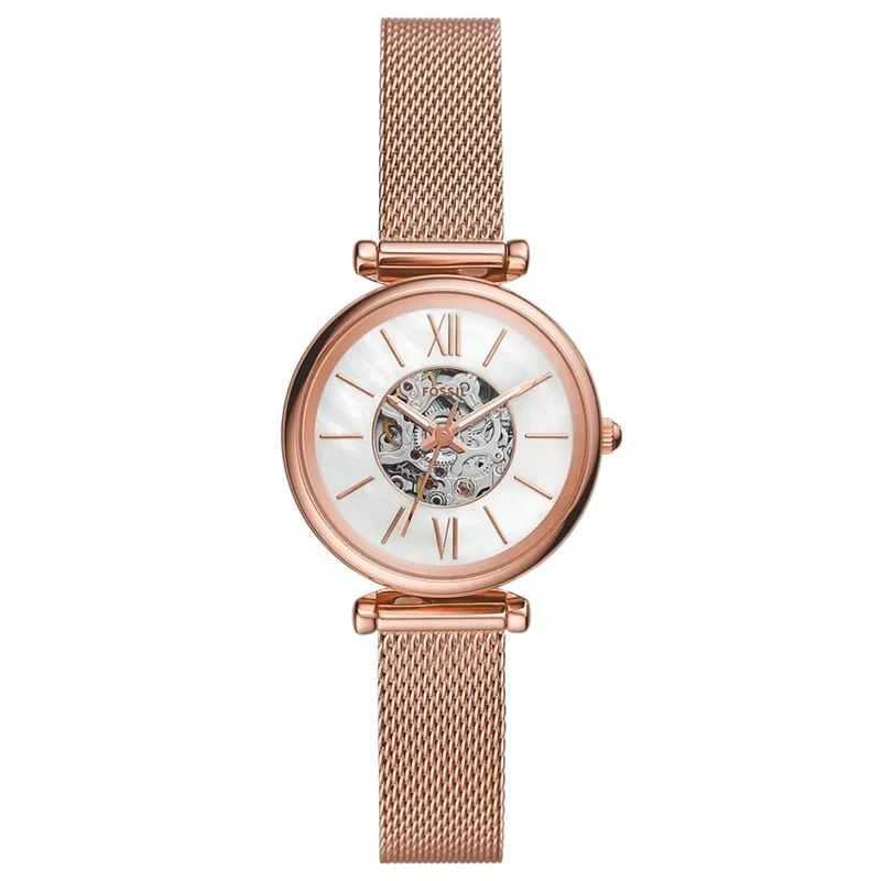Fossil Carlie 28mm Skeleton Mother of Pearl Dial Steel Ladies Automatic Watch ME3188