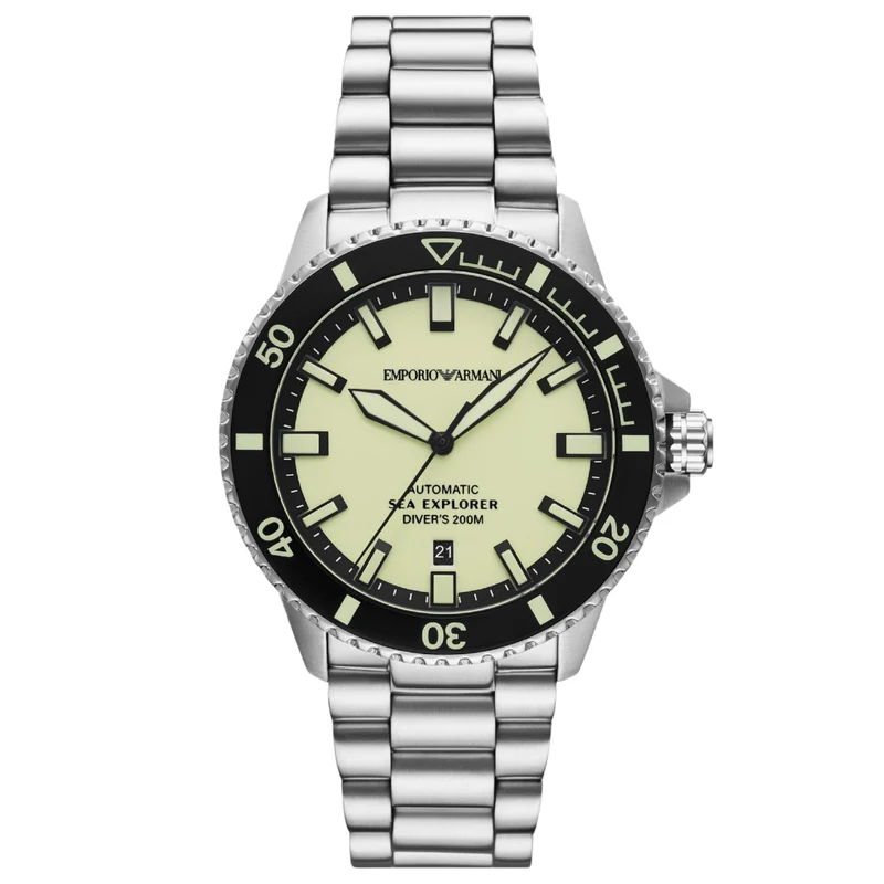 Emporio Armani Sea Explorer 42.5mm Yellow Dial Steel Mens Automatic Watch AR60083