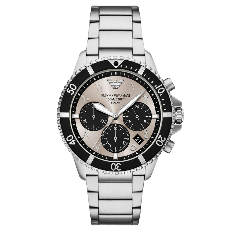 Emporio Armani World Explorer 43.5mm Chronograph Gray Dial Steel Mens Solar Watch AR11722