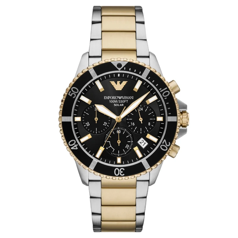 Emporio Armani World Explorer 43.5mm Chronograph Black Dial Steel Mens Solar Watch AR11680