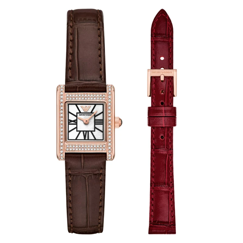 Emporio Armani Genni 26mm Mother of Pearl Dial Leather Ladies Quartz Watch AR80083SET