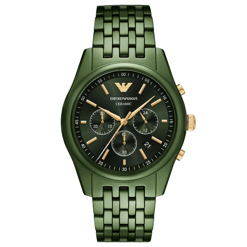 Emporio Armani Antonio 43mm Chronograph Green Dial Ceramic Mens Quartz Watch AR70017