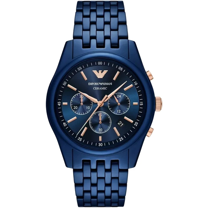 Emporio Armani Antonio 43mm Chronograph Blue Dial Ceramic Mens Quartz Watch AR70016