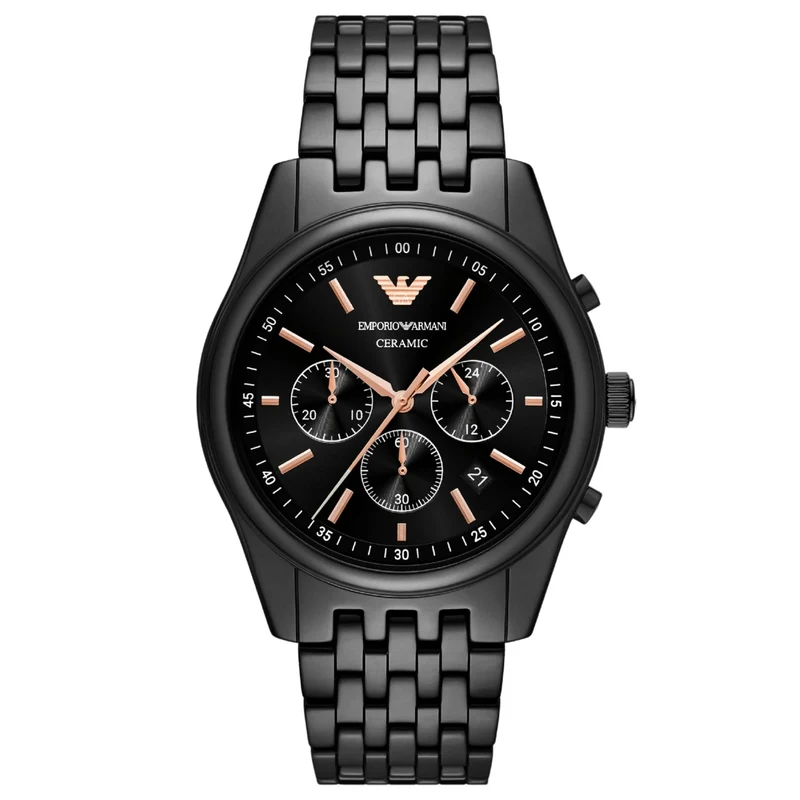 Emporio Armani Antonio 43mm Chronograph Black Dial Ceramic Mens Quartz Watch AR70015
