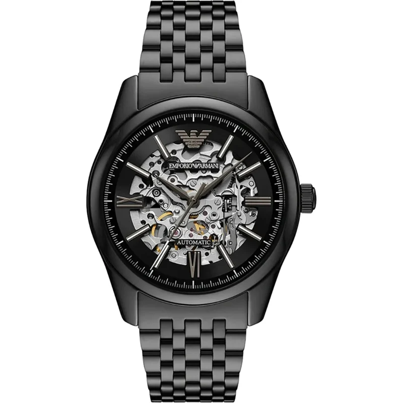 Emporio Armani Antonio 43mm Skeleton Black Dial Steel Mens Automatic Watch AR60093