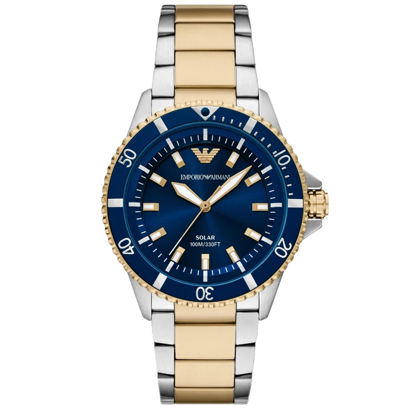 Emporio Armani World Explorer 42mm Blue Dial Steel Mens Solar Watch AR11738