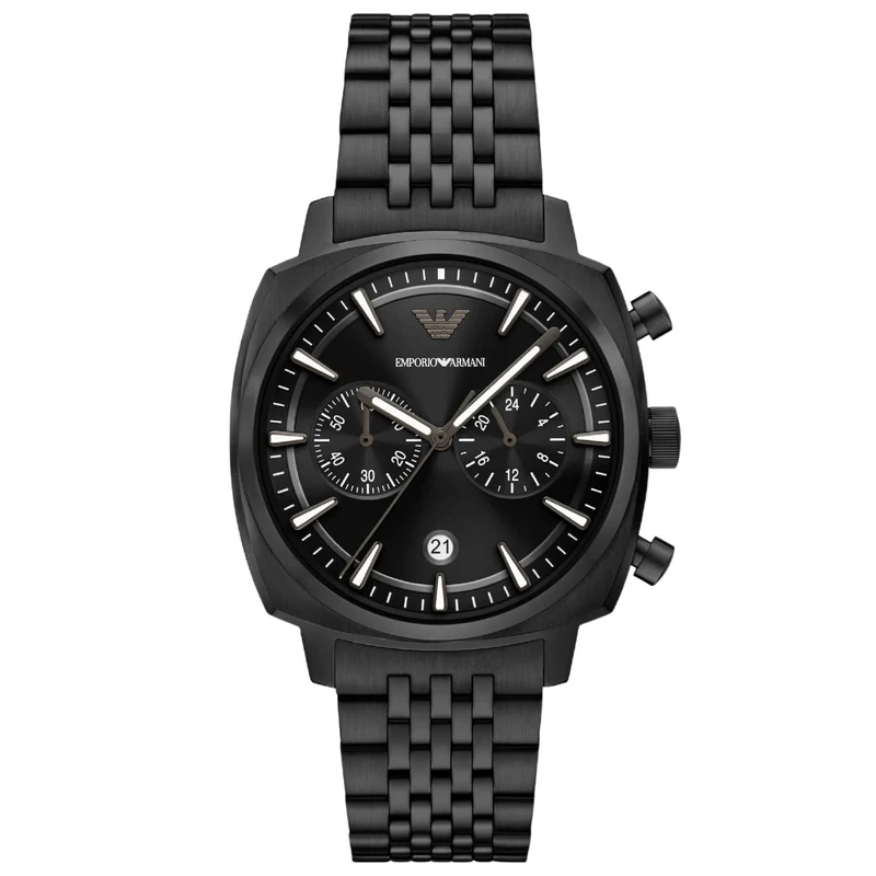 Emporio Armani Carlo 40mm Chronograph Black Dial Steel Mens Quartz Watch AR11727
