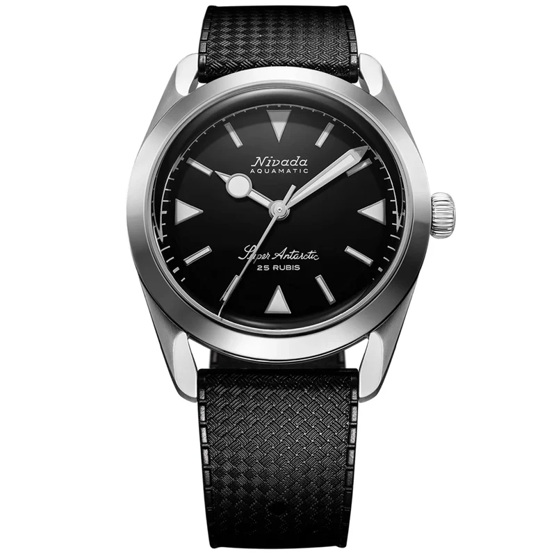Nivada Grenchen Super Antarctic 38mm Black Dial Rubber Mens Automatic Watch 32025A01
