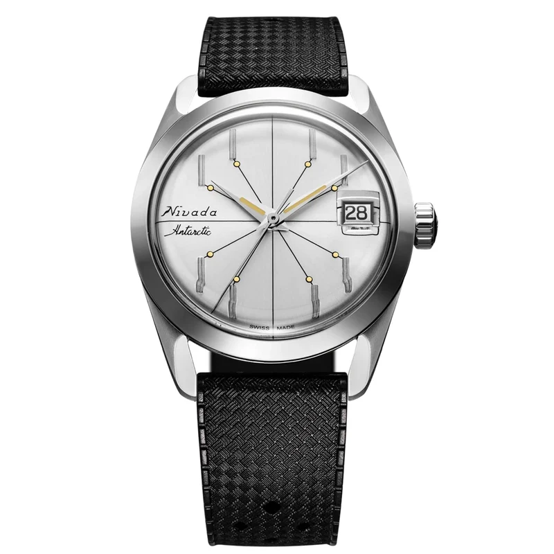 Nivada Grenchen Antarctic Spider 35mm Silver Dial Rubber Mens Manual-Wind Watch 35012M01